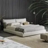 Superior Bonaldo Blend bed with textured light beige fabric and dark brown emery leather inserts in matt painted metal