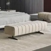 Distinguished Bonaldo Mark bench with light beige textile upholstery and precious leather insert details built with dark metal feet