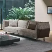 Superior Bonaldo Blend sofa with heathered textile upholstery and dark brown emery leather panels crafted in Italy