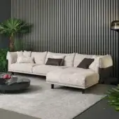 Distinguished Bonaldo Blend sectional with a wood structure covered in emery leather and light fabric upholstery crafted with matt painted metal feet