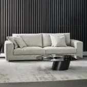 Distinguished Bonaldo Superhiro sofa with light gray textile upholstery and cylindrical metal feet presents a matte finish