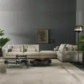Superior Bonaldo Superhiro sectional with light beige textile upholstery and cylindrical matt black painted metal feet