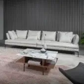 Superior Bonaldo Aliante sofa with wood and metal structure upholstered in light cream textile and slender legs