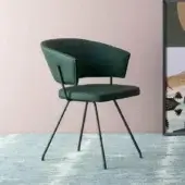 Distinctive Bonaldo Bahia armchair with dark green fabric upholstery and slender outwardly flexing metal legs