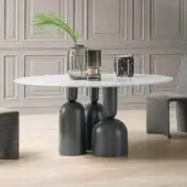 Innovative Bonaldo Cop table with a grey veined marble tabletop and dark grey painted metal base