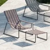 Exceptional Royal Botania Strappy lounger with coated stainless steel frame and mauve textile seating offering relaxed comfort with included headrest cushion