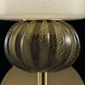 Barovier & Toso Gallia Black NN table lamp, cream textured shade, black Murano glass sphere with gold flecks and brass accents.