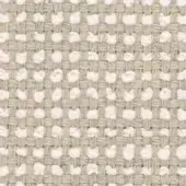 Woven textile sample, beige papiro d21, features repeating off-white rounded shapes in a tight, textured over-under weave with a matte finish.