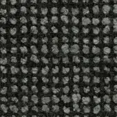 Woven fabric texture with repeating light gray circular elements on a dark gray background, displaying a dense, speckled, grid-like pattern.
