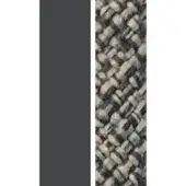 Textile sample displaying dark grey solid field and textured grey twill weave with off-white and dark grey yarns, shown against a white backdrop.