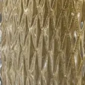 Gold and white woven texture with vertical blade-like elements and horizontal lines forming an angular, layered, metallic network pattern.