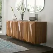 Distinguished Reflex Quartz sideboard with dynamically faceted door fronts and Canaletto Walnut surface in satin finish