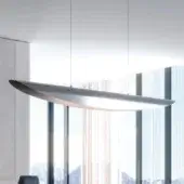 Stylish Reflex Ala suspension lamp with a curved steel structure and warm latte interior finish