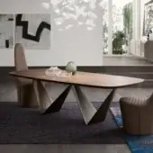 Distinguished Reflex Prisma Steel table with Canaletto Walnut top and geometric dark metal base crafted in a minimalist aesthetic