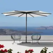 Superior Royal Botania Bloom umbrella with a wide white textile canopy and matte stainless steel pole