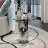 Exceptional Reflex Dandolo side table with transparent Murano glass base and beveled glass top in smoky grey accents