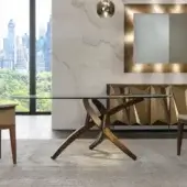 Superior Reflex Fili D'Erba table with beveled glass top and interwoven solid Canaletto Walnut base with bronzed brass details