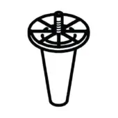 Cone-shaped cup icon with citrus slice detail, black and white graphic, minimalist design, circular wedge segments, tapered form.