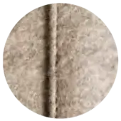 Fabric texture with vertical lapped seam, light beige linen, rough weave, circular frame on olive green background.
