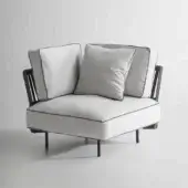 Exceptional Potocco Soul lounge chair with interwoven backrest and light gray removable cushions in a dark metal frame