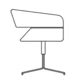 Swivel chair line drawing, black curved backrest, geometric seat detail, cylindrical stem, five-star base, white background illustration.