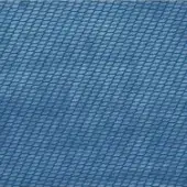 Woven fabric sample, muted blue, geometric diamond grid pattern with heathered texture and matte finish, dense thread count.