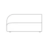 Sofa line drawing, rectangular form, curved back, white background, minimalist design, square legs, product code “guest 9009.10 – l”.