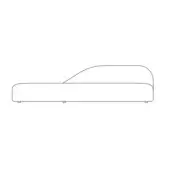 Sofa line drawing, minimalist design, curved backrest, rectangular base, streamlined silhouette, white background, technical illustration.