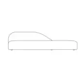 Sofa line drawing, black and white, curved backrest, rectangular base, minimalist design, square legs, contemporary style, studio shot.