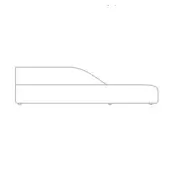 Streamlined vehicle line drawing, black on white, angled windshield, rounded body, square feet, studio schematic presentation.