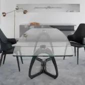 Superior Reflex Segno table with transparent glass top and black-toned mixed material base crafted in Italy