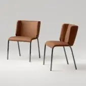 Superior Tonelli Design She chair with bent metal frame and smooth light brown eco-leather upholstery crafted in Italy