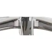 Chrome chair base with upward curving central support and polished reflective metal surface, displaying symmetrical design and smooth contours.