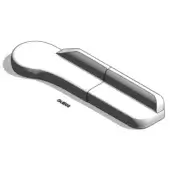 Electronic device GUE03, matte black and white, elongated organic shape with central ridge and polished surfaces.