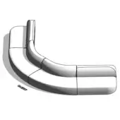 Gray curved sectional sofa with L-shape design, low profile, padded fabric, and visible seams, model GUE07.