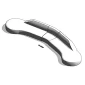 Modular seating component, white and dark gray, curved rectangular segments with ‘GUE08’ model text centered below.