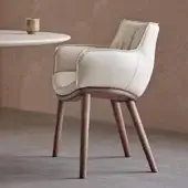 Harmonious Cattelan Italia Rhonda Wood armchair with soft light cream leather and natural wood base crafted in Italy