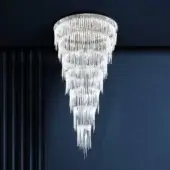 Superior Reflex Ice suspension lamp with mirror glass support and suspended solid Murano glass elements built with LED inside