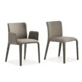 Superior Potocco Lars chair fully upholstered in matte taupe fabric or leather with seamless integrated legs and curved back