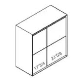 Rectangular cabinet, light wood, four compartments with vertical dividers, dimensions 17 3/4" and 23 5/8", matte finish, minimalist design.