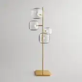 Distinguished Tonelli Design Hyperion floor lamp with transparent pyrex glass diffusers and glossy gold metallic structure