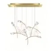 Slamp la tulip suspension lamp, brushed brass canopy, translucent glass tulip forms, slender cord design, diffused lighting.