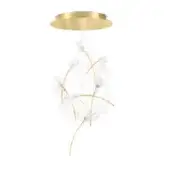 Slamp la tulip suspension lamp, brushed gold canopy, frosted glass shades, branching arms, sculptural design, studio shot.
