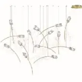 Slamp la tulip suspension lamp, gold finish, multiple translucent tulip shades extending from slender metal rods in organic arrangement.