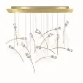 Slamp la tulip suspension lamp, brushed brass canopy, transparent acrylic rods with frosted glass tulip blossoms, organic branching design.