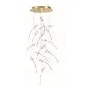 Slamp la tulip suspension lamp, brass canopy, clear acrylic rods with frosted glass tulip shades in cascading arrangement.