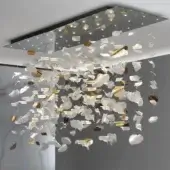 Exceptional Reflex Leaf suspension lamp with curved etched glass leaves and mirrored glass support built with LEDs