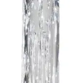 Transparent cylinder with fractured glass texture, displaying vertical streaks and angular shapes against a white background.
