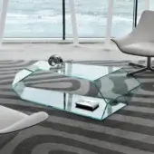 Innovative Tonelli Design Dekon coffee table crafted in transparent glass with a continuous angular surface