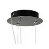 Ceiling fixture, black metal and brushed silver, circular base with four descending white cords and threaded post details.